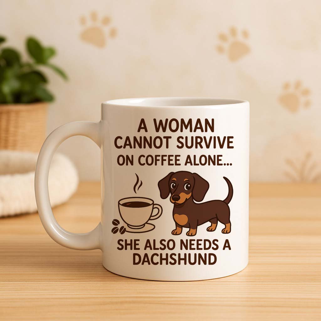 Dachshund Coffee Mug – A Woman Cannot Survive on Coffee Alone