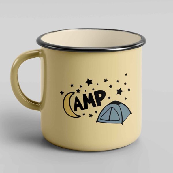 Camp tent stars enamel mug