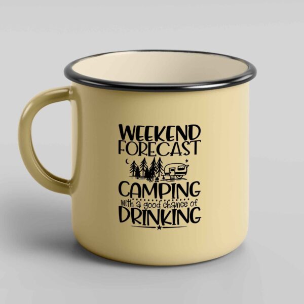 Weekend forecast camping enamel tin mug