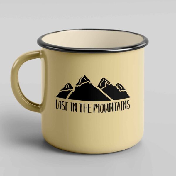 Lost in the Mountains enamel tin mug