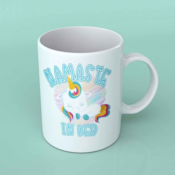 Namaste in bed Unicorn coffee mug