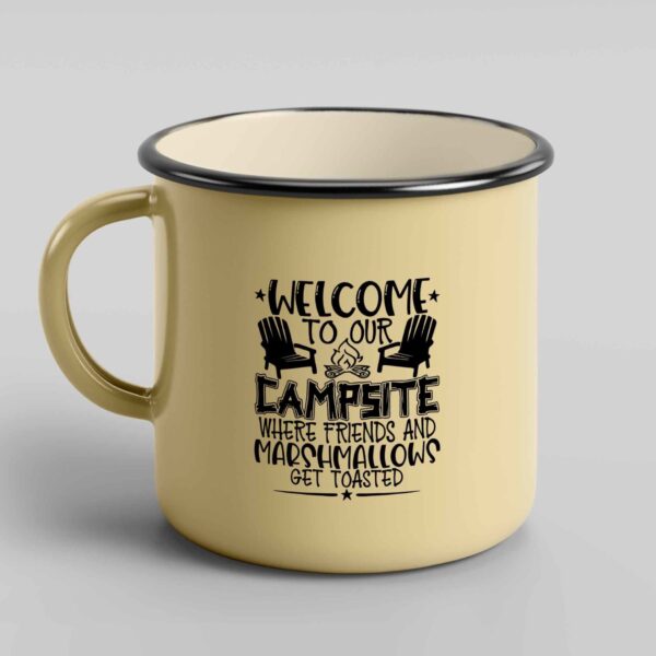 Welcome to our campsite enamel coffee mug 1
