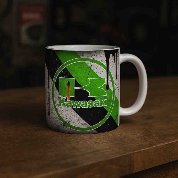 Kawasaki motorcycle oil coffee mug