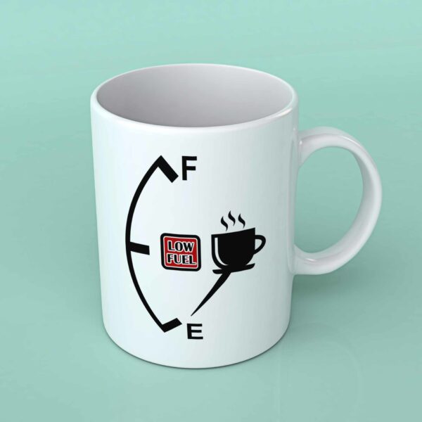 Low fuel coffee mug