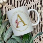 Gold Floral initial coffee mug