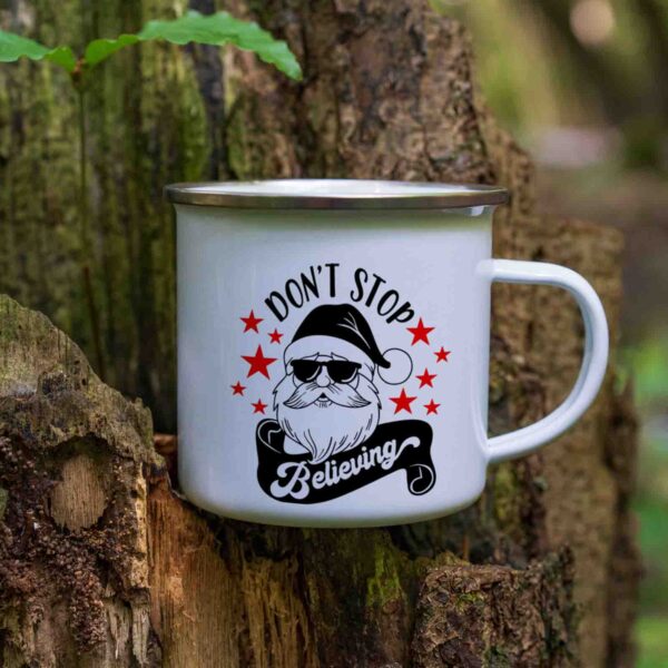 Christmas Dont stop believing enamel mug