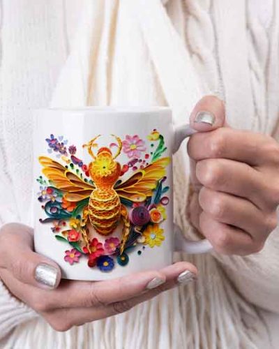 3D Bee and flowers coffee mug