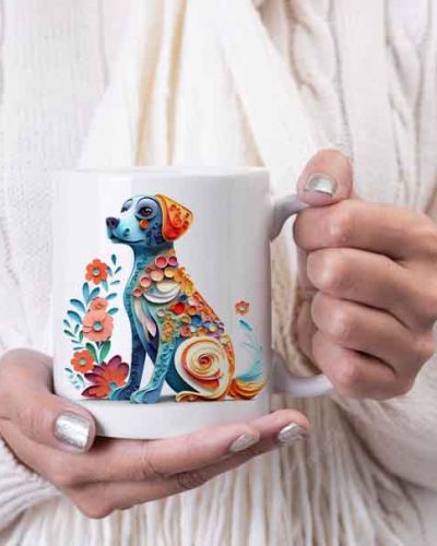 3D Dog and flowers coffee mug