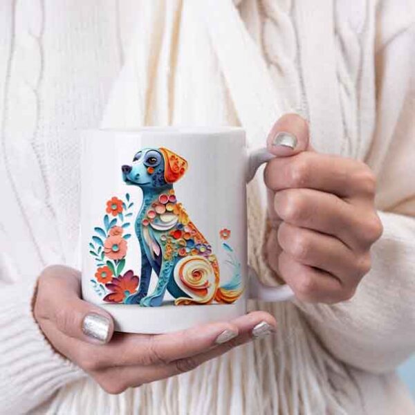 3D Dog and flowers coffee mug