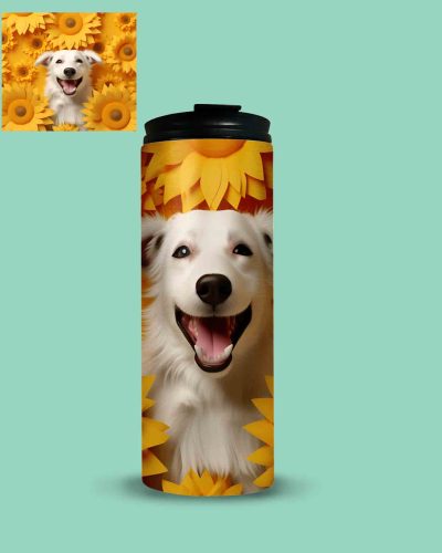 Custom water bottle sunflower and dog