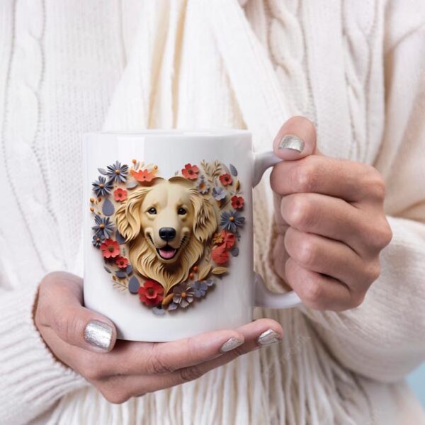 3D Dog and flowers coffee mug 3