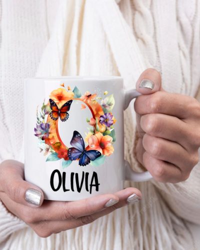 Butterflies and flowers initial mugs