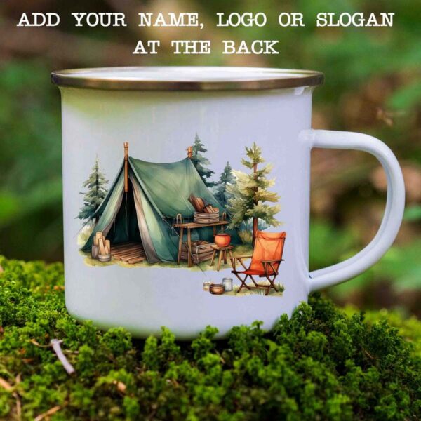 Enamel mug Tent and deck chair