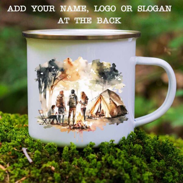 Enamel mug camping scene