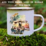 Enamel mug camping scene and vw camper