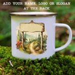 Enamel mug sign and road