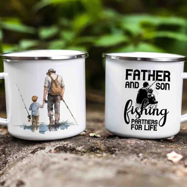 Father and son fishing enamel mug 1