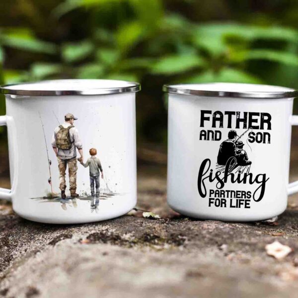 Father and son fishing enamel mug 10
