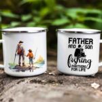Father and son fishing enamel mug
