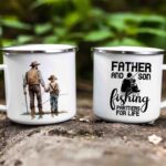Father and son fishing enamel mug 2