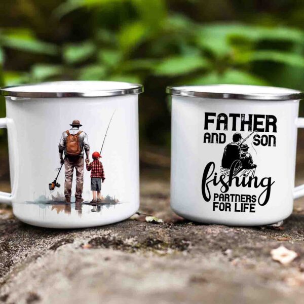 Father and son fishing enamel mug 4