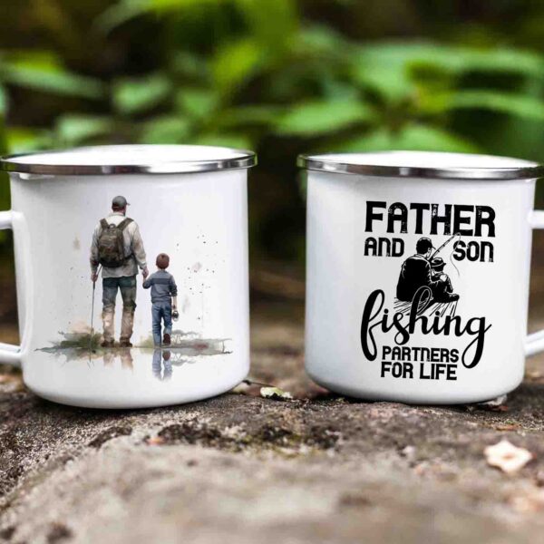 Father and son fishing enamel mug 8