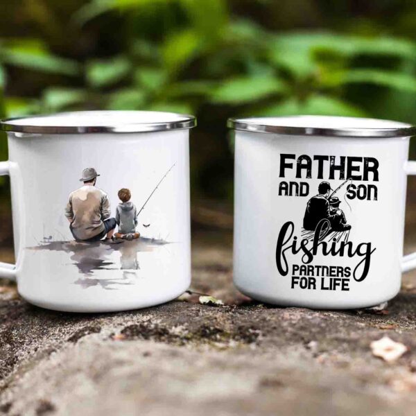 Father and son fishing enamel mug 9