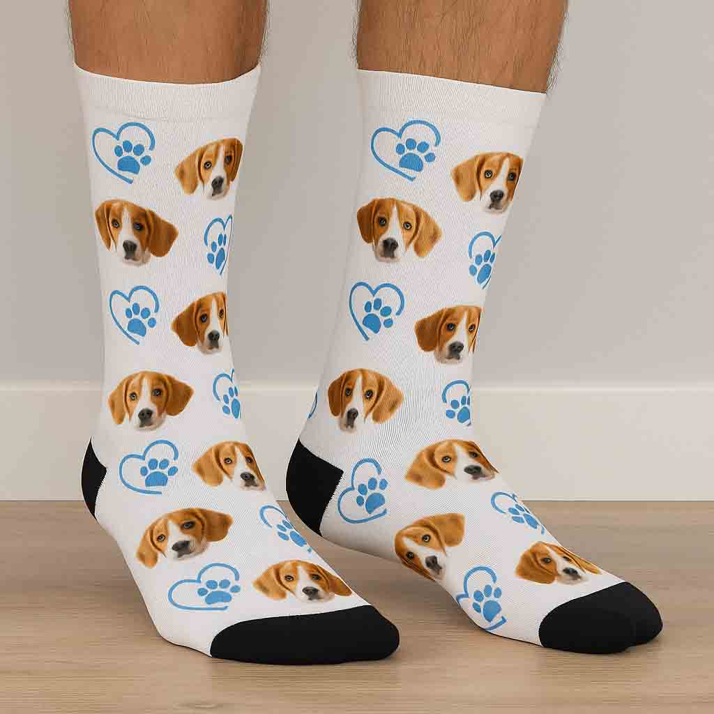 Custom pet photo socks blue