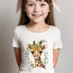 Floral Giraffe Rhino girls T-shirt