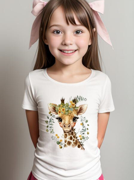 Floral Giraffe Rhino girls T-shirt