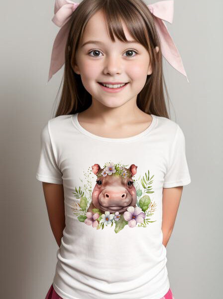 Floral Hippo girls T-shirt