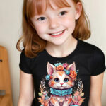 Girls T-shirt Floral cat 12