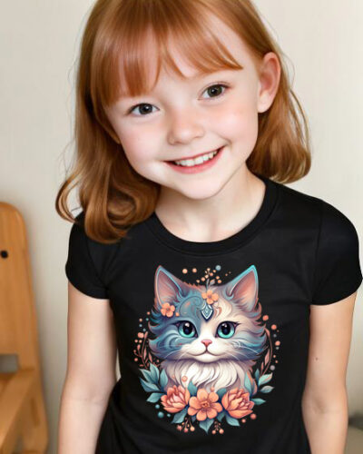 Girls T-shirt Floral cat 13