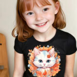 Girls T-shirt Floral cat 14