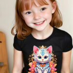 Girls T-shirt Floral cat 15
