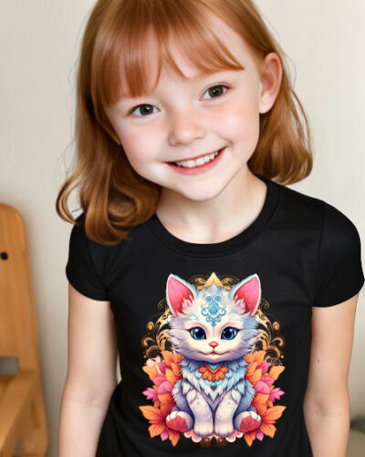 Girls T-shirt Floral cat 15