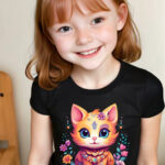 Girls T-shirt Floral cat 17