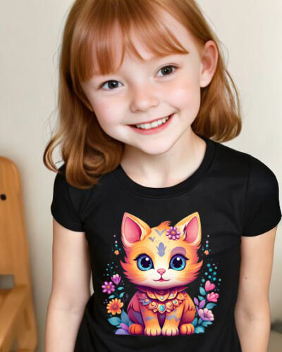 Girls T-shirt Floral cat 17