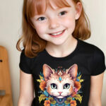 Girls T-shirt Floral cat 18