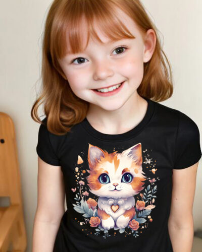 Girls T-shirt Floral cat 20