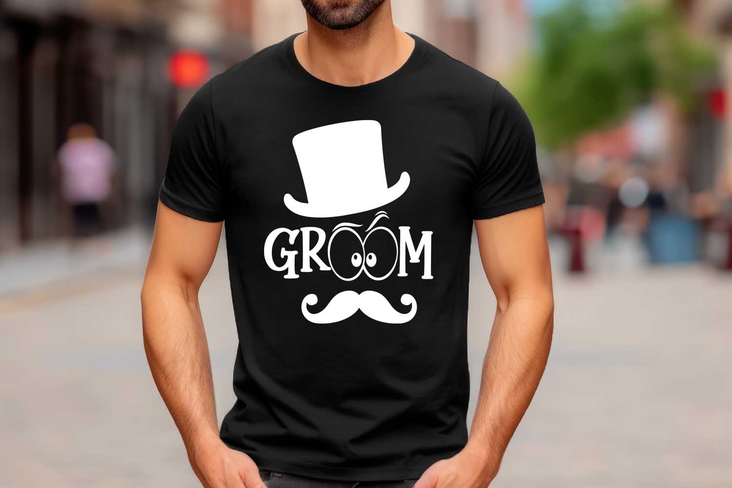 Groom T-Shirt with Top Hat & Mustache