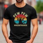 Pew Pew Madafakas Cat T-Shirt – Funny Retro Sunset Cat Silhouette Tee