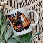 Fetch this German Sheperd middle finger mug