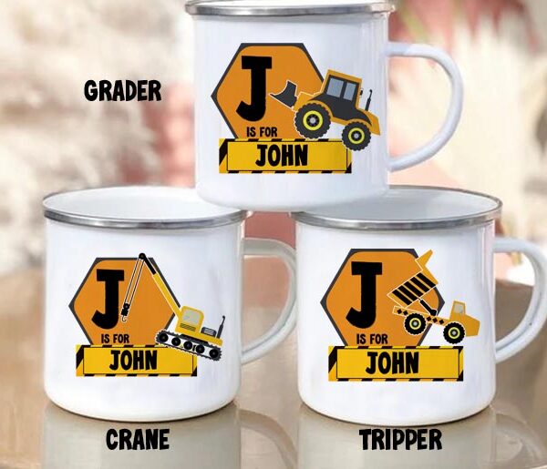 Personalized construction enamel mug