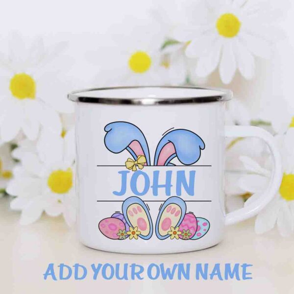 Personalised boys Easter enamel mug