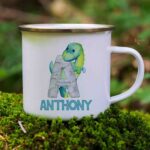 Personalised children's dinosaur enamel mug