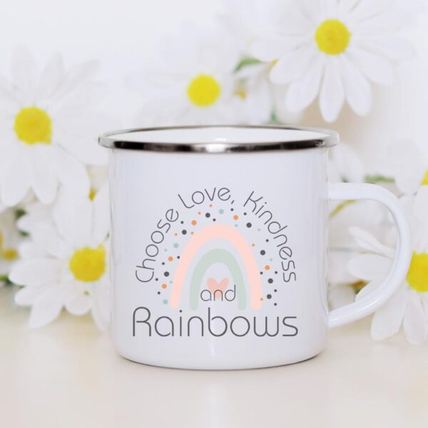 Rainbow choose love kindness enamel mug