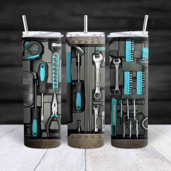 Skinny tumbler Dad toolbox blue