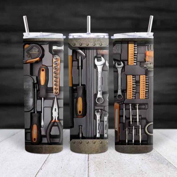 Skinny tumbler Dad toolbox orange