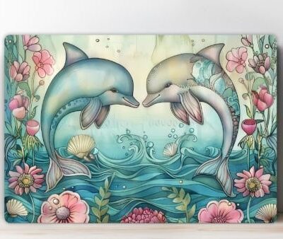 Cutting board with dolphins